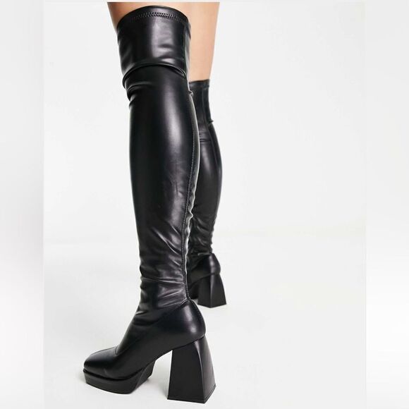 RAID ASOS black faux leather over knee boots - Picture 4 of 10